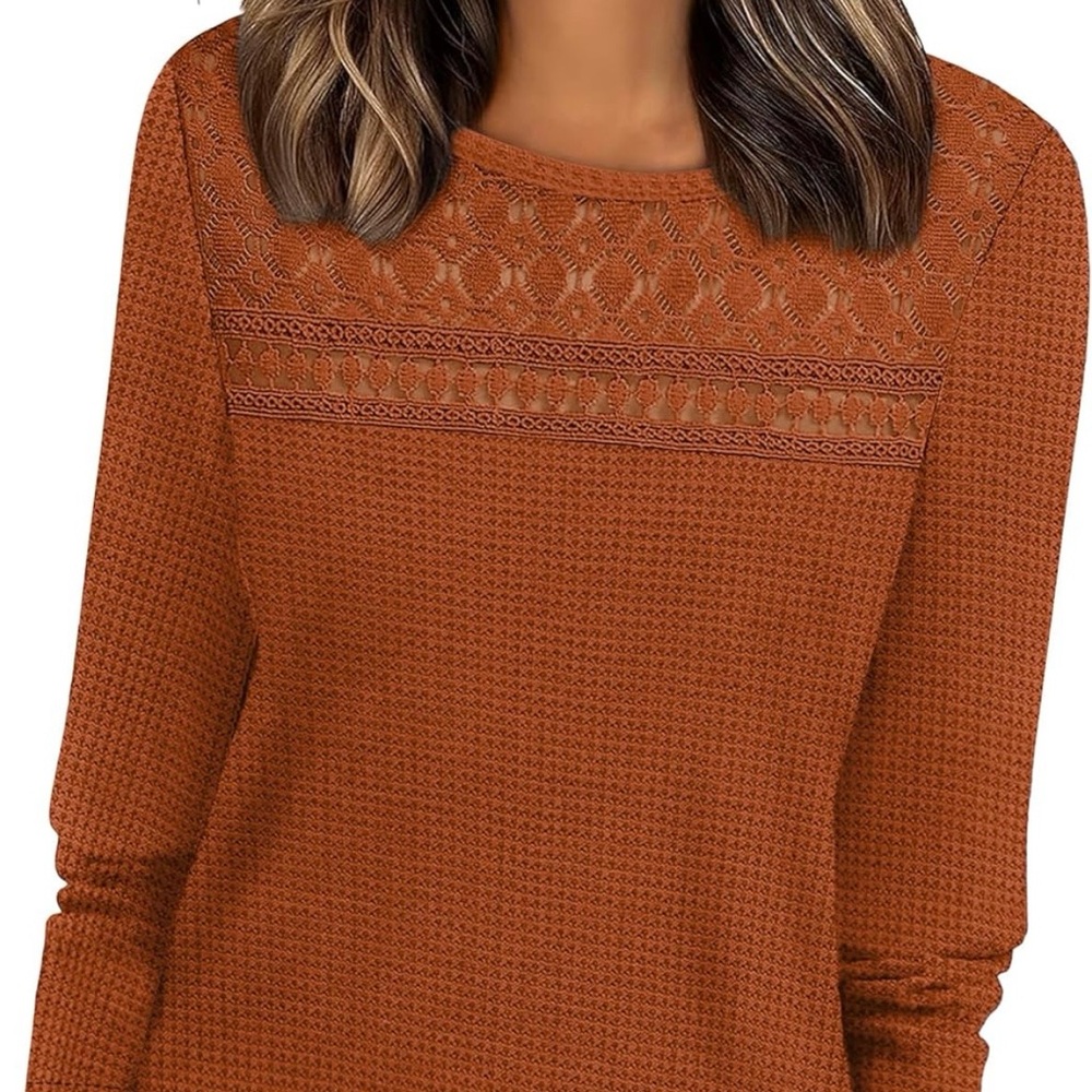 Rust Orange Lace Knit Sweater